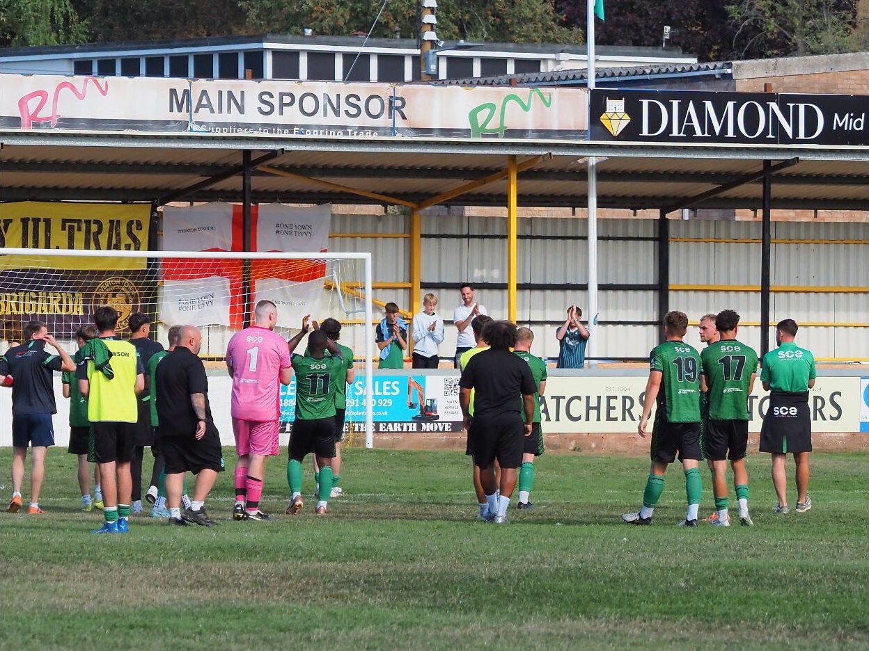 Ivybridge Town first team players acknowledging supporters at Erme Valley